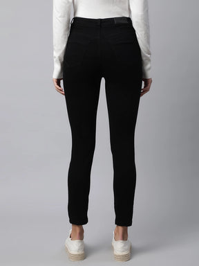 Women Black Tucks Detail Slim Fit Mid Rise Jeans
