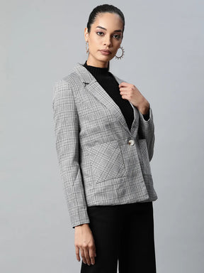 Shop Women Grey Notch Collar Princess Panel Checkered Coat