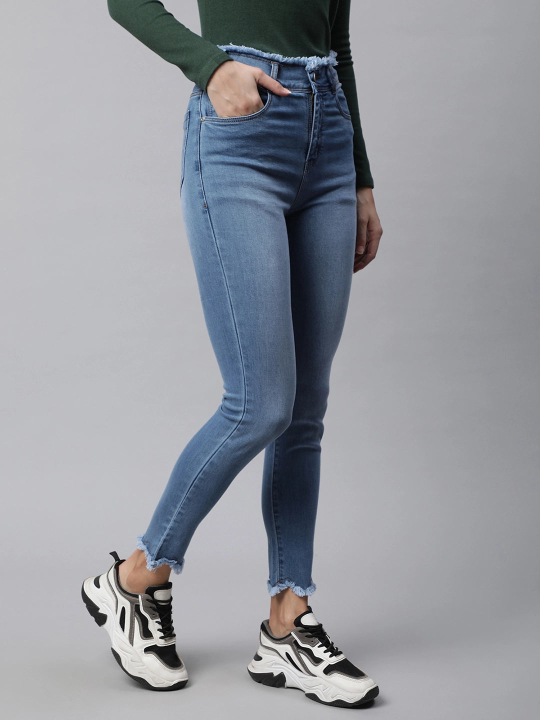 Light Blue Fringe Slim Fit Jeans