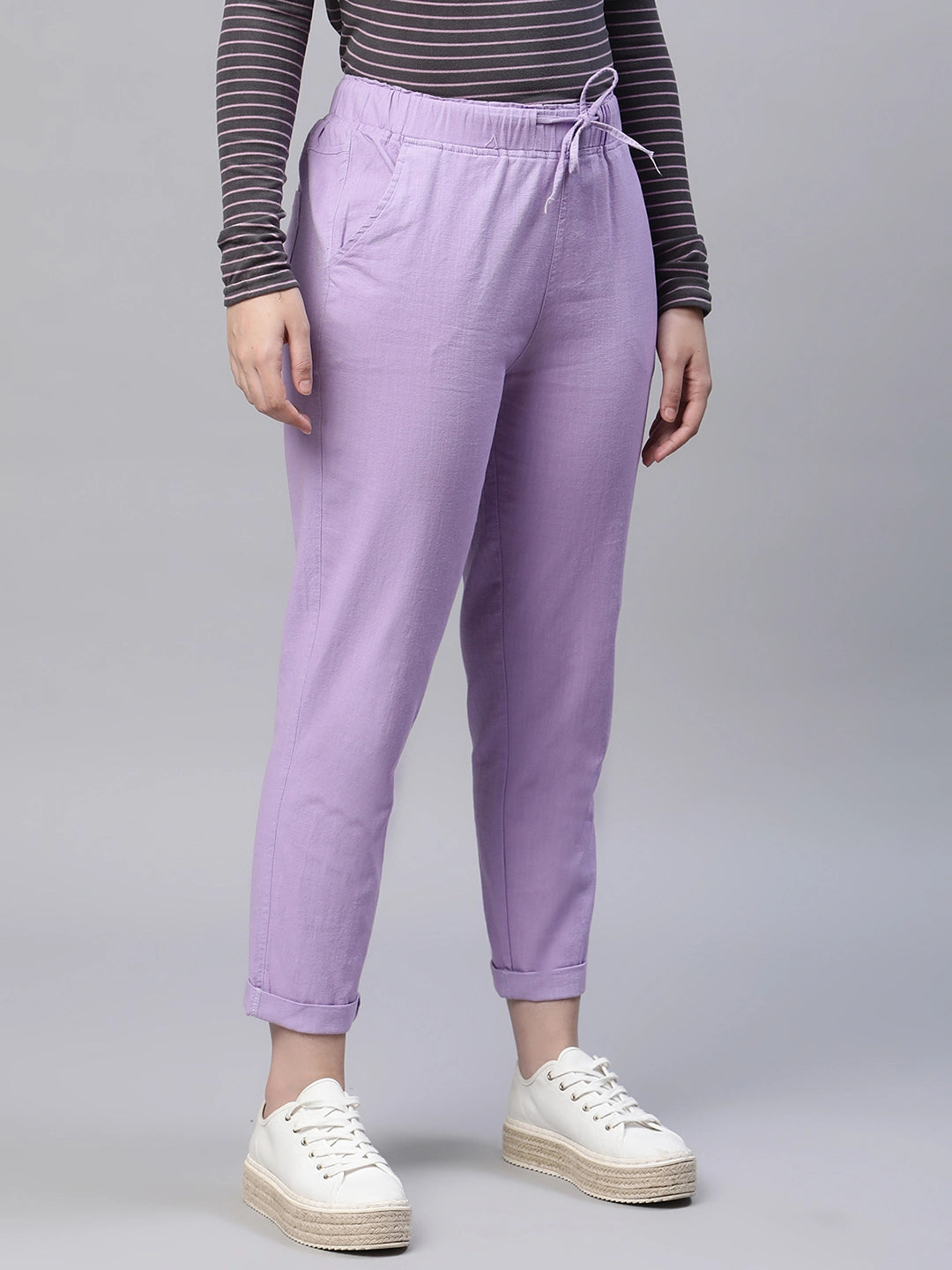 Lilac Solid Mid Rise Tapered Lower