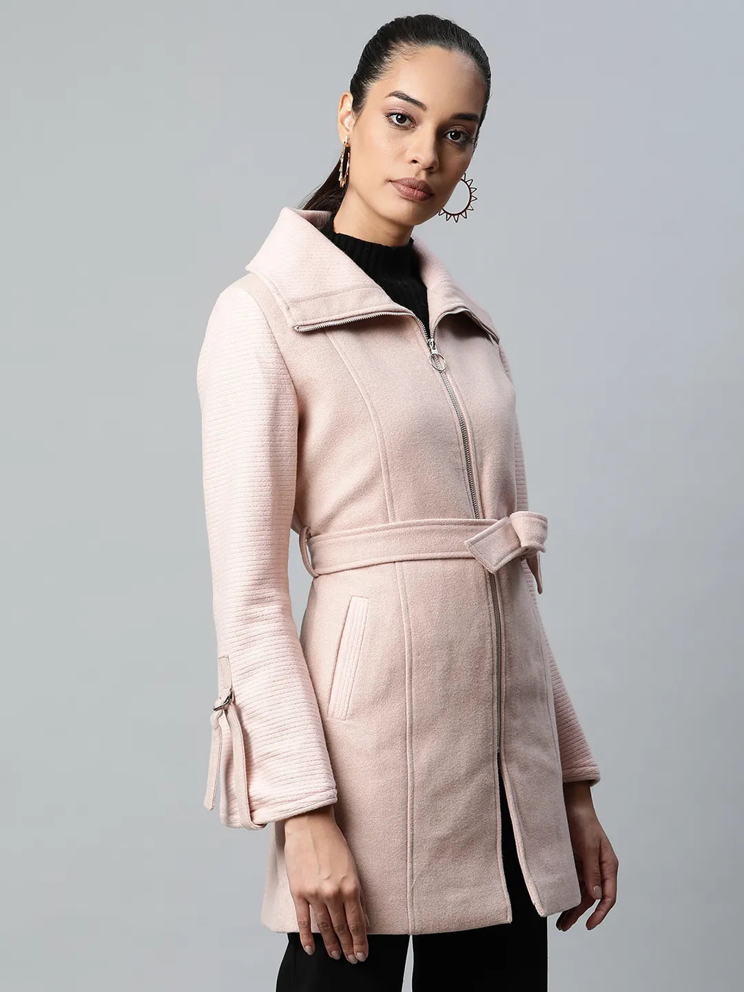  Dusty Pink Coat with Waist Belt 
