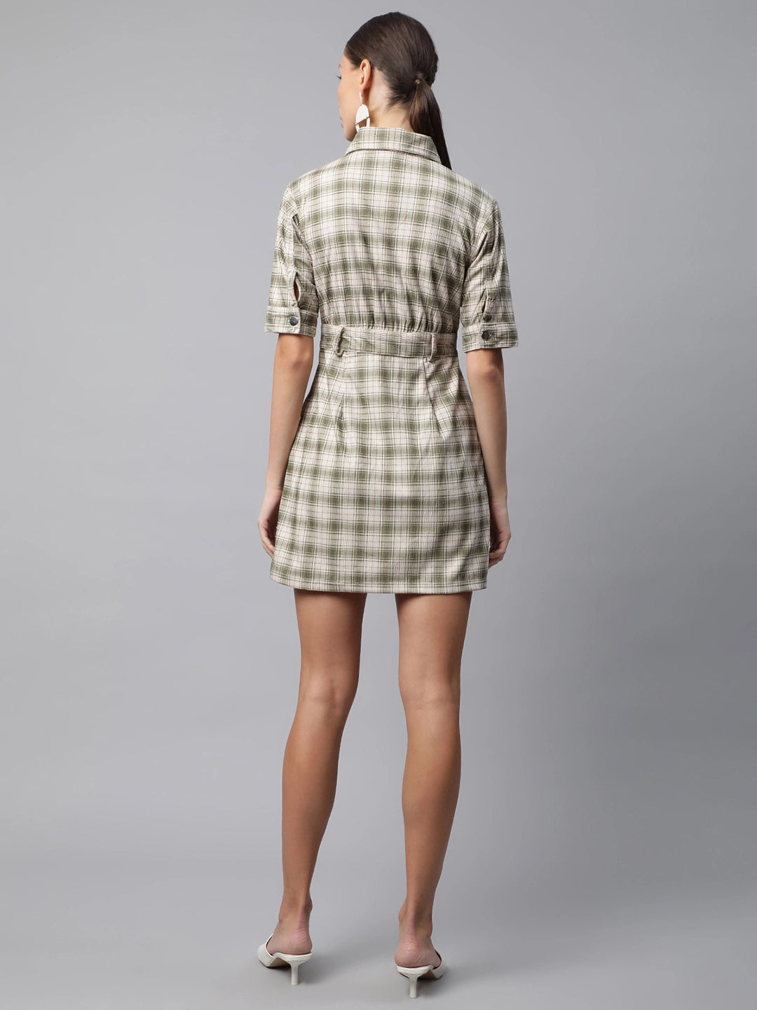 women green checkered cordroy shift dress