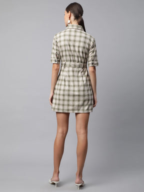 women green checkered cordroy shift dress