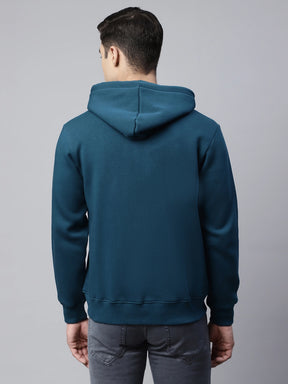 Mens Teal Solid Regular Fit Fleece Hooded Sweatshirt
