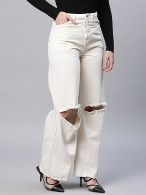 women off white denim solid medium washed high rise jeans