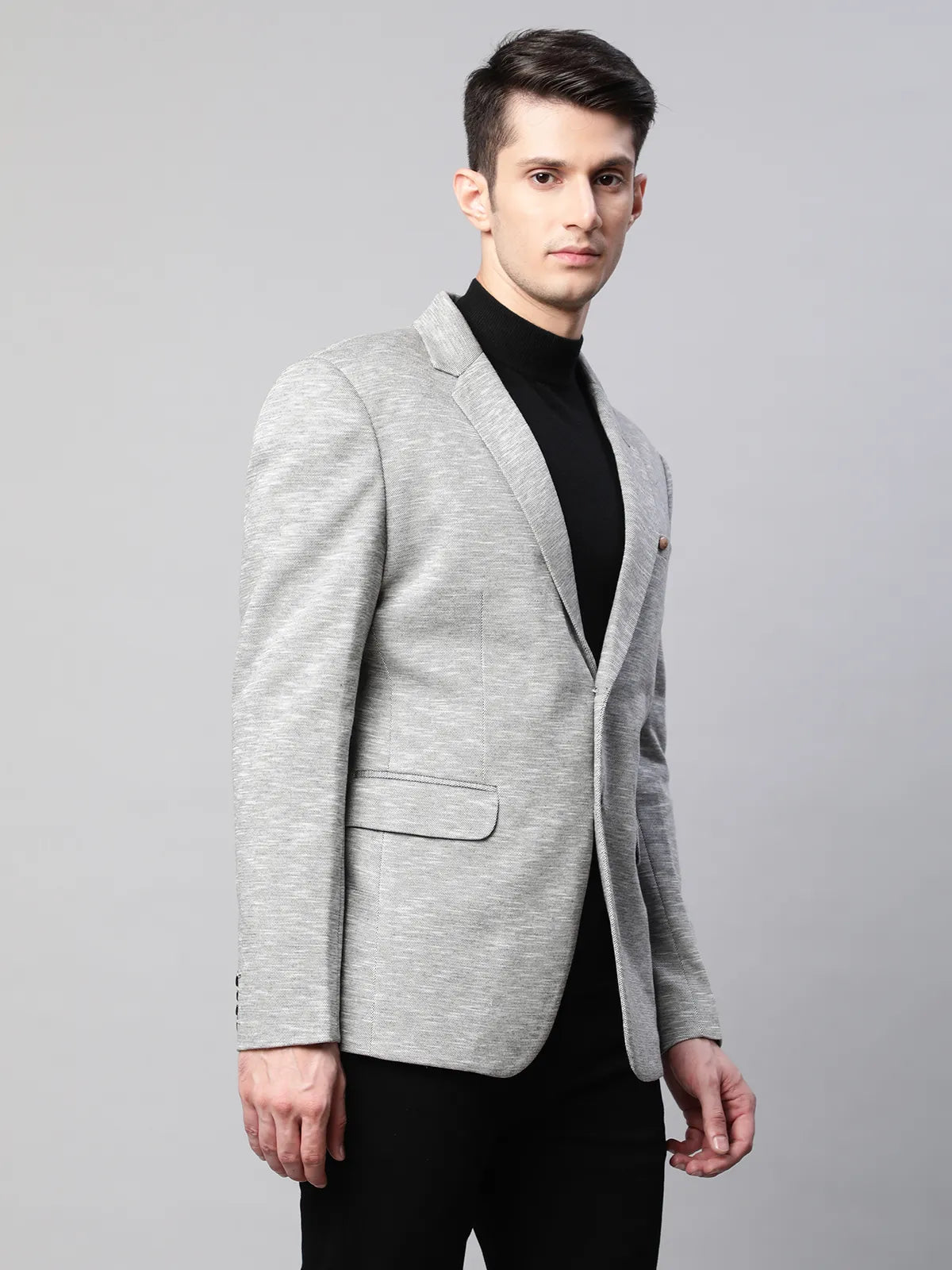 Mens Grey Cotton Terry Slub Textured Single Breasted Coat - Global Republic