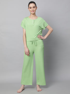Women Green Hosiery Solid Night Suit