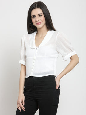 Women White Textured V-Neck Regular Fit Tops