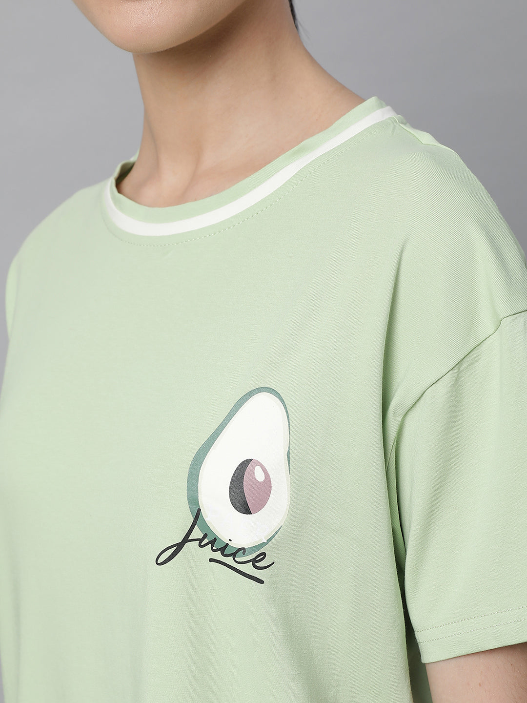 Women Green Hosiery Printed Loose Fit Night Suit Set - Global Republic