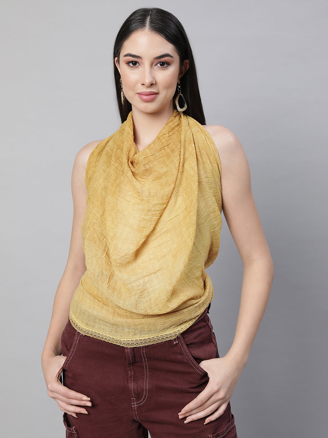 Women Mustard Solid Free Size Stole