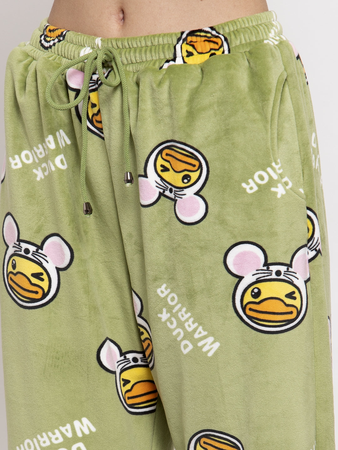 Women Green Printed Round Neck Night Suit