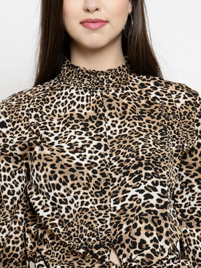 Women Leopard Animal Printed Waist Tied Top