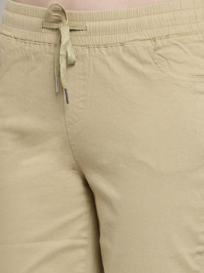 Women Solid Beige Cotton Lower