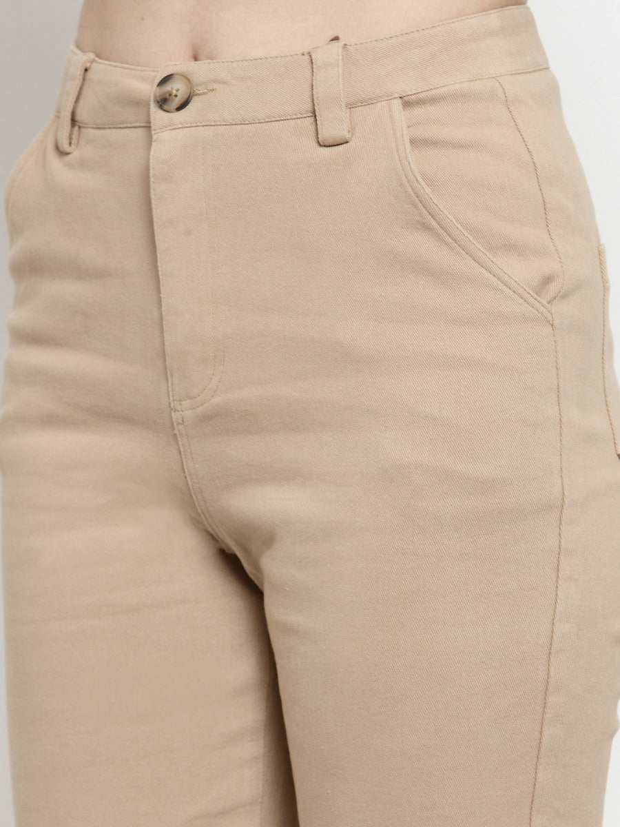 Issac High Waist Slim Fit WomenS Ankle Length Trouser  Beige