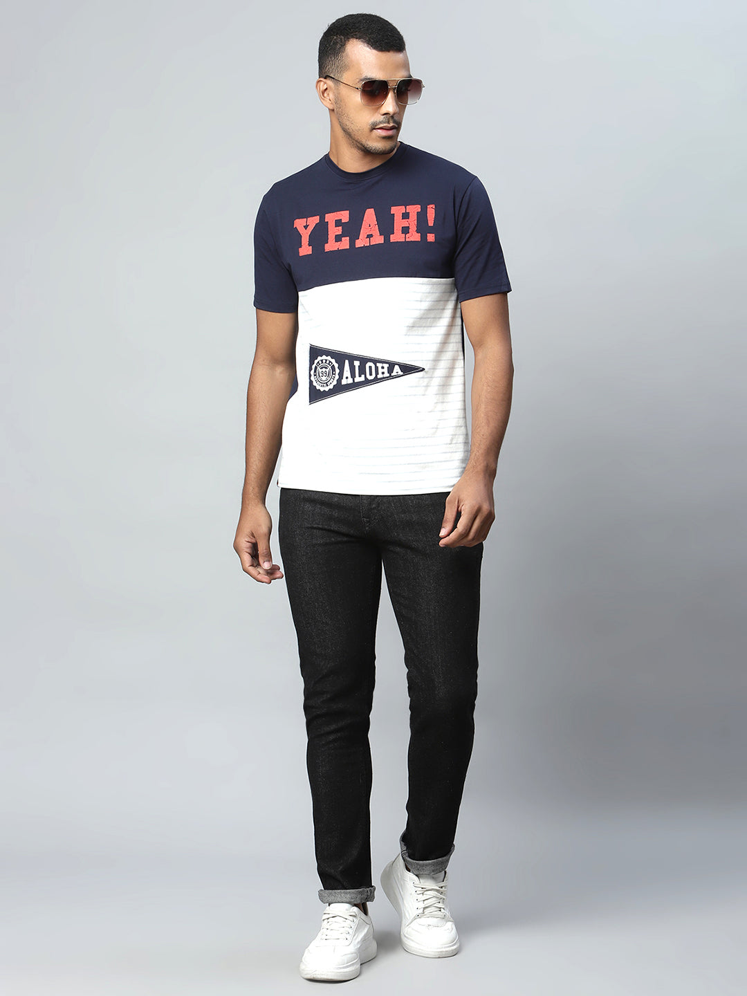 Navy Blue Alpha Printed Night Suit - Global Republic