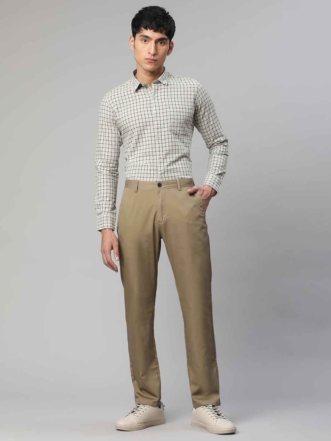 Men Khaki Semi Formal Trouser