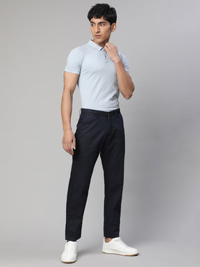 Men Navy Blue Semi Formal Trouser