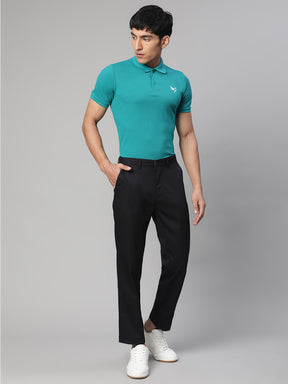 Men Navy Blue Semi Formal Trouser
