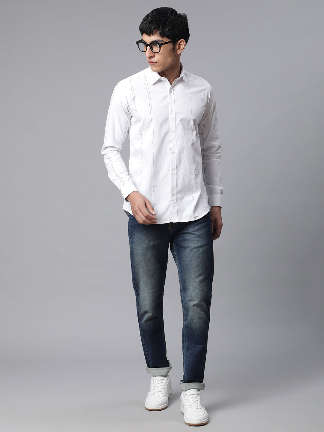 Men White Casual Full Sleeve Plain Shirt