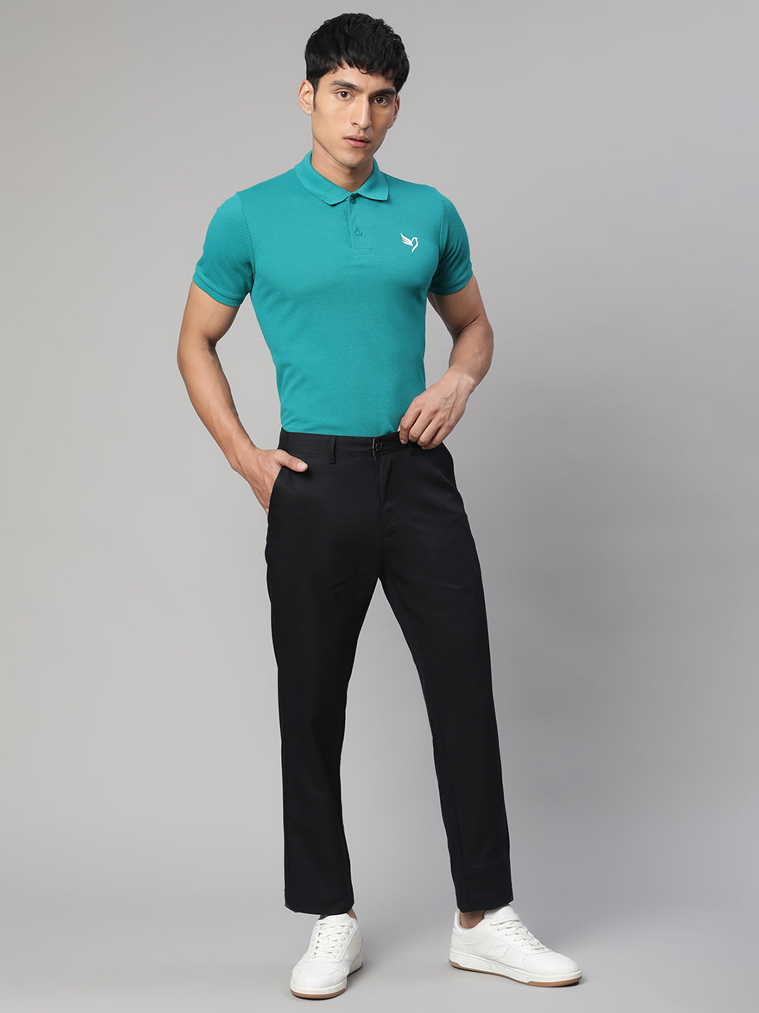 Men Teal Solid Polo T- Shirt