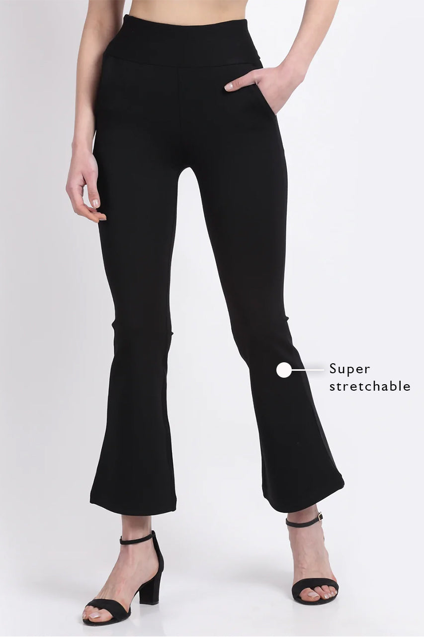 Solid Black Bootcut Stretchable Jegging