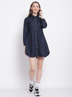 women dark blue deniumoo solid denim dress
