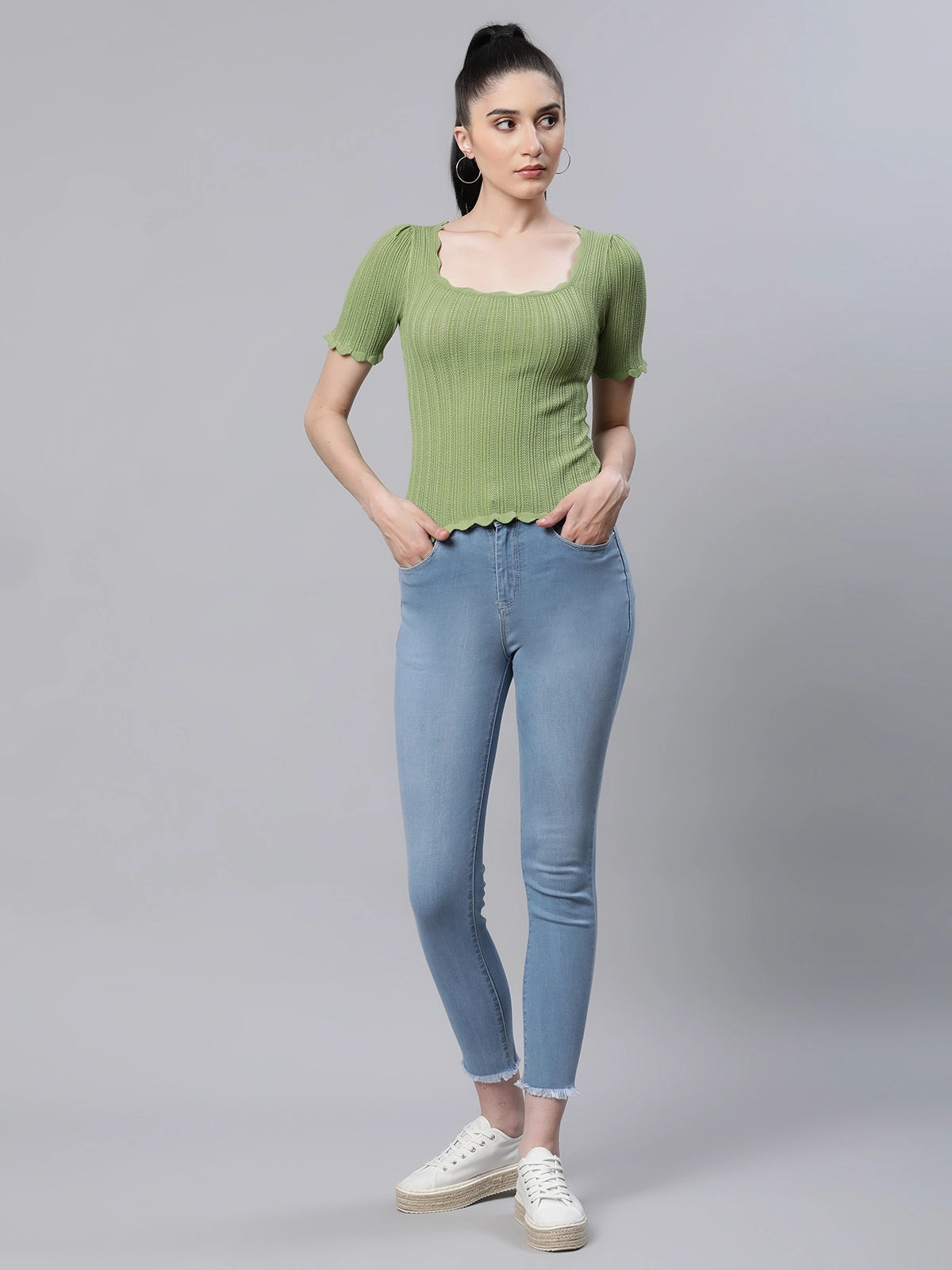 Blue High Waist Slim Fit Jeans