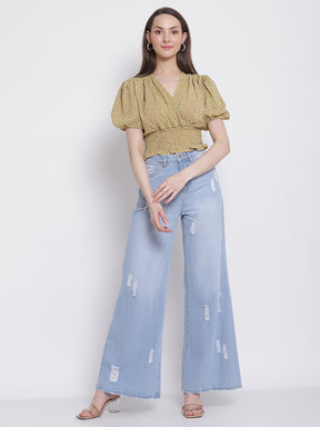 Women Mustard Colour Floral Print Crop Top