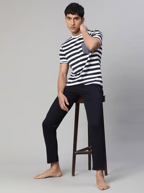 Men Navy Blue Striped Napset