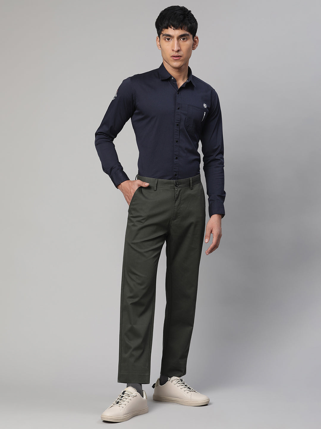 Men Navy Blue Semi Formal Shirt - Global Republic