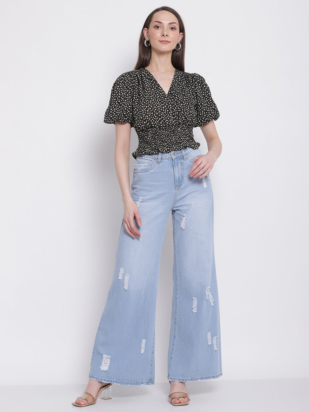 Women Black Colour Floral Print Crop Top