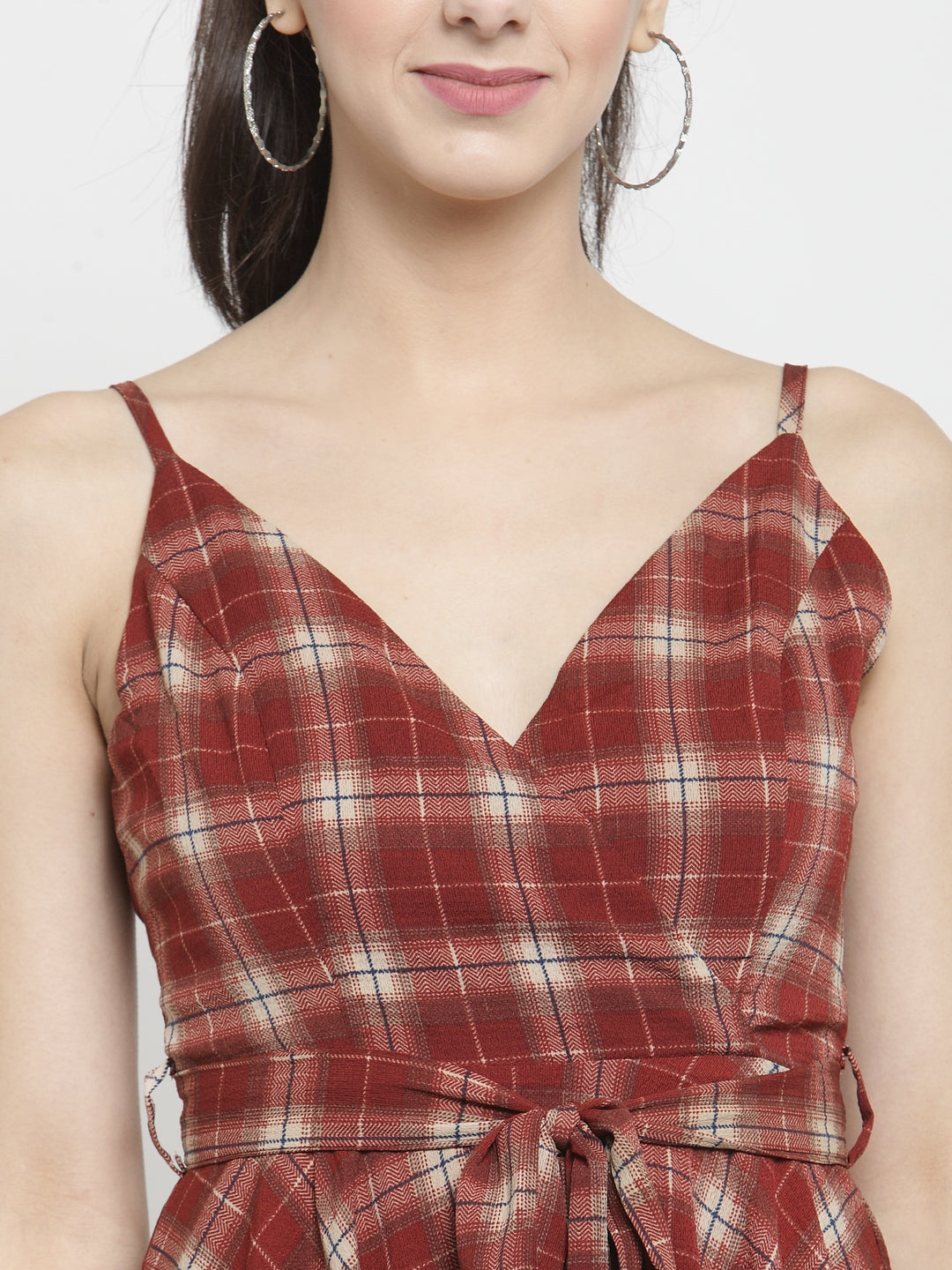 Women Maroon Checked Wrap Dress
