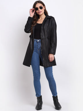 Buy Online Black Solid Polyster Coat
