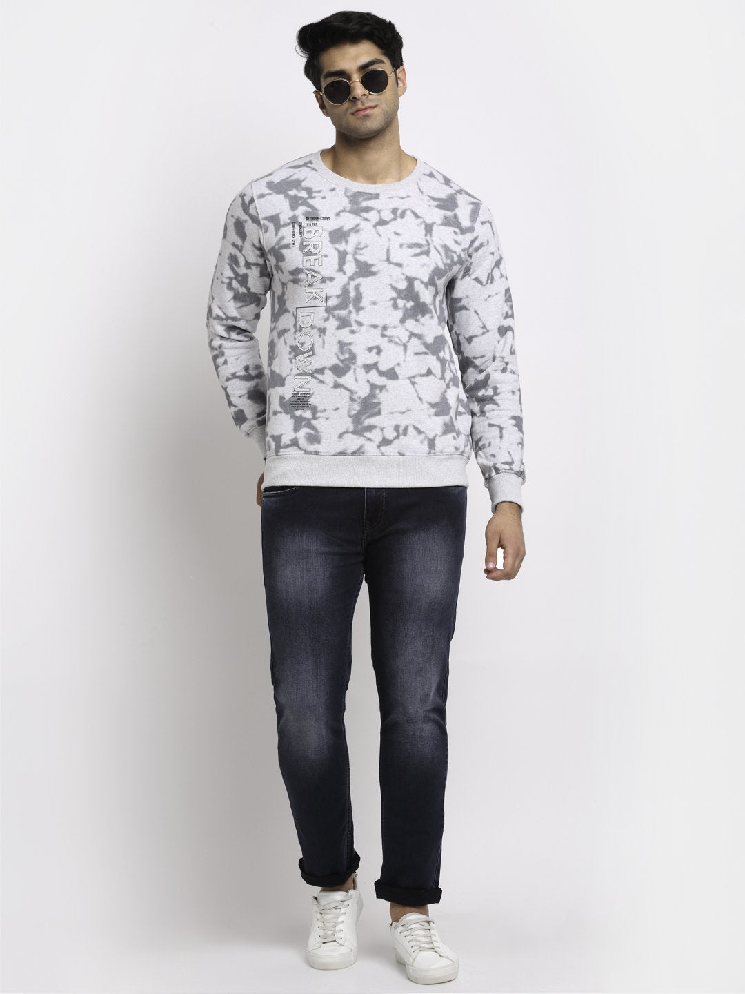 Men Grey Round Neck Hosiery Printed Sweatshirt