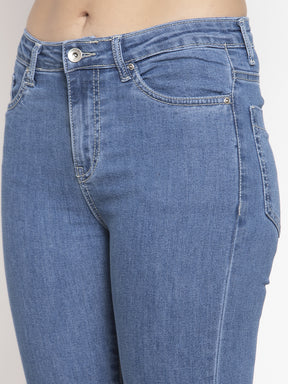 women skinny fit floor length blue jeans with ankle cut