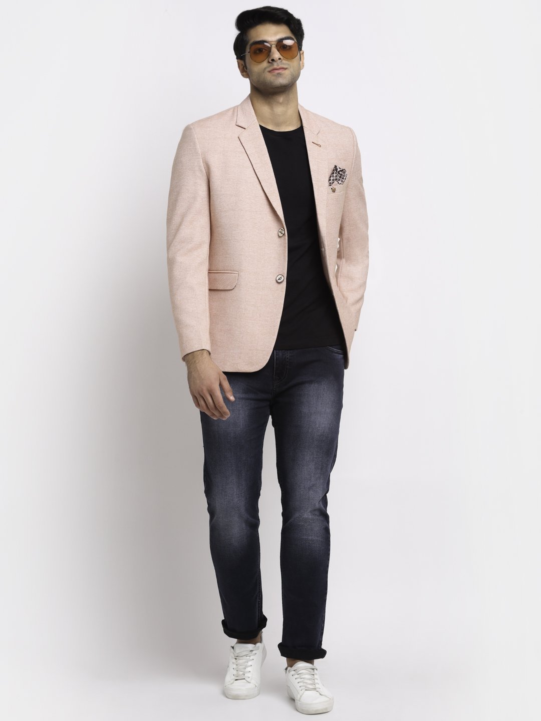 Men Pink Notched Lapel Solid Coat