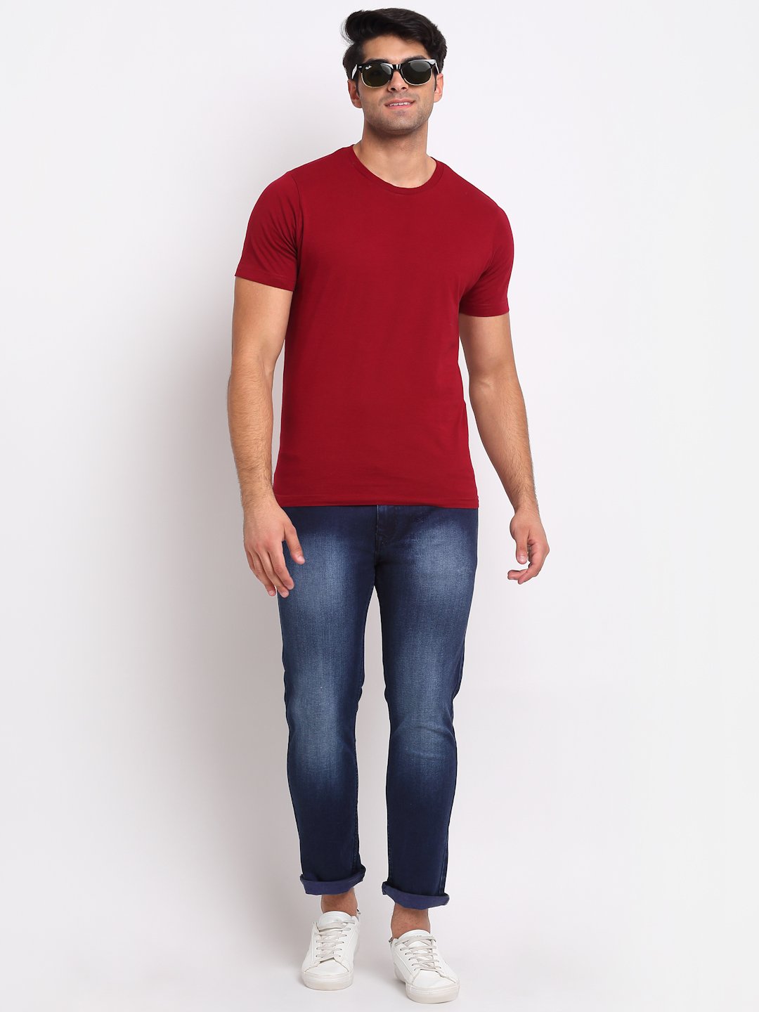 Men Blue Cotton Blend Solid Jeans