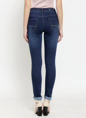 women dark blue solid skinny jeans