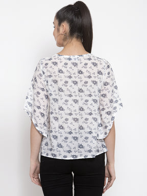 Women White Floral Printed Round Neck Top