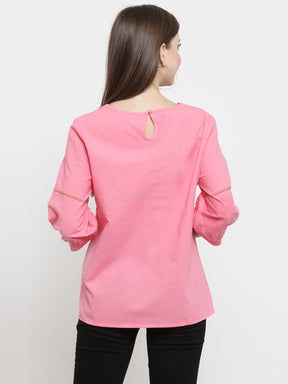 Women Printed Red Round Neck Top