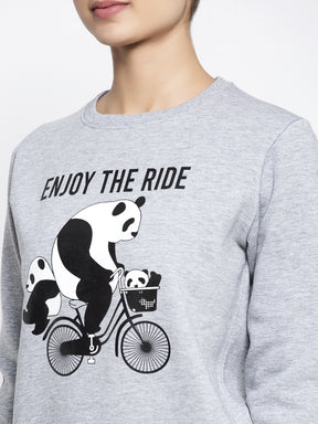 Women Grey Round Neck Printed Sweatshirt