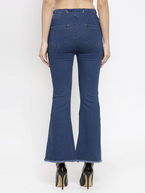 women solid blue denim jeans