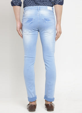 Men'S Light Blue Washed Denim Regular Fit Jeans