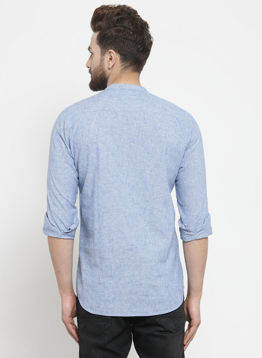 Men'S Light Blue Kurta Style Shirt