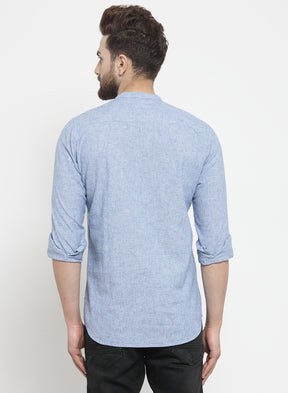 Men'S Light Blue Kurta Style Shirt