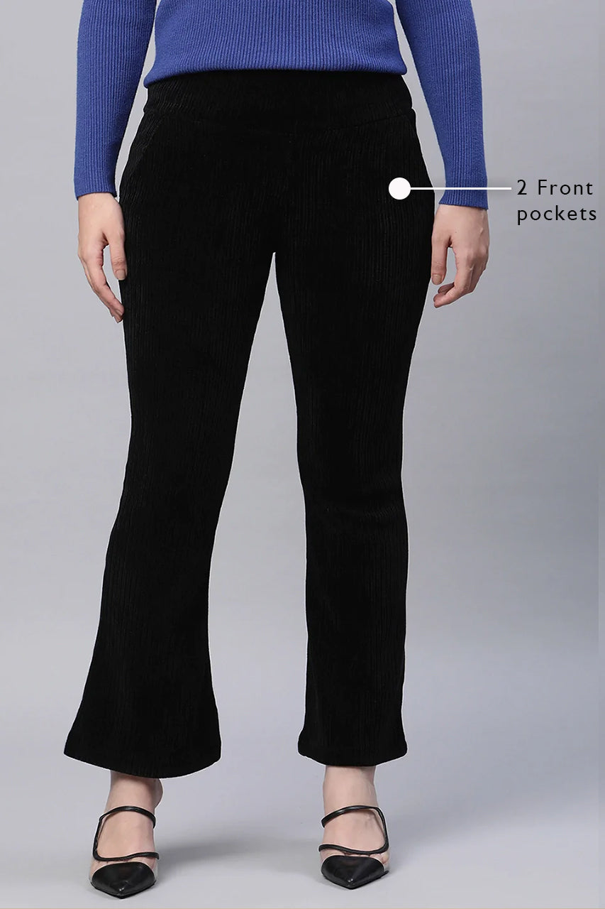 Black Cordroy High Rise Bootcut Jegging