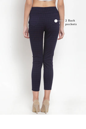 navy blue checked stretchable jeggings