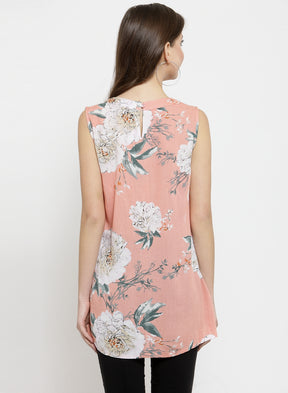 Women Peach Floral Printed Sleeveless Top
