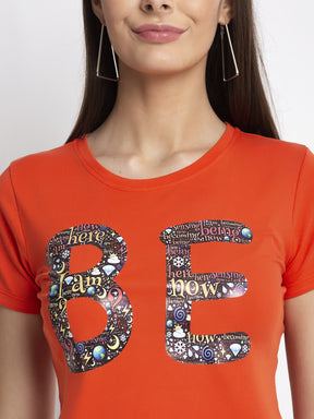 Women Orange Alpha Printed T-Shirt