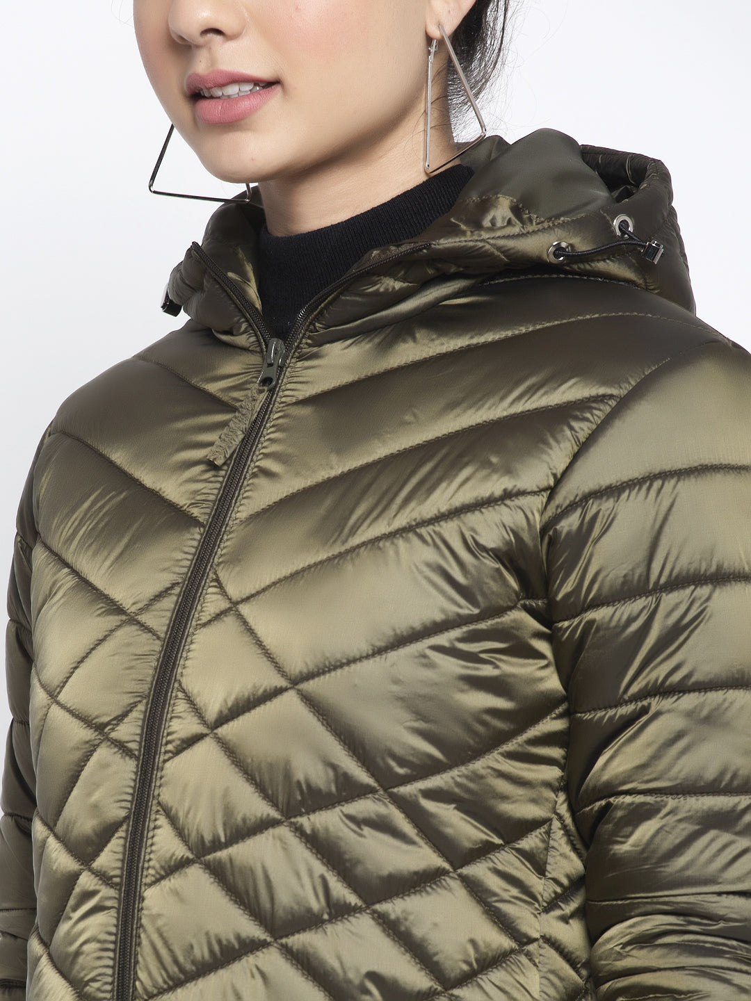 Women Olive Hooded Jacket